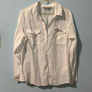 Ann Taylor Loft Classic Cotton White Button Down Shirt Size L